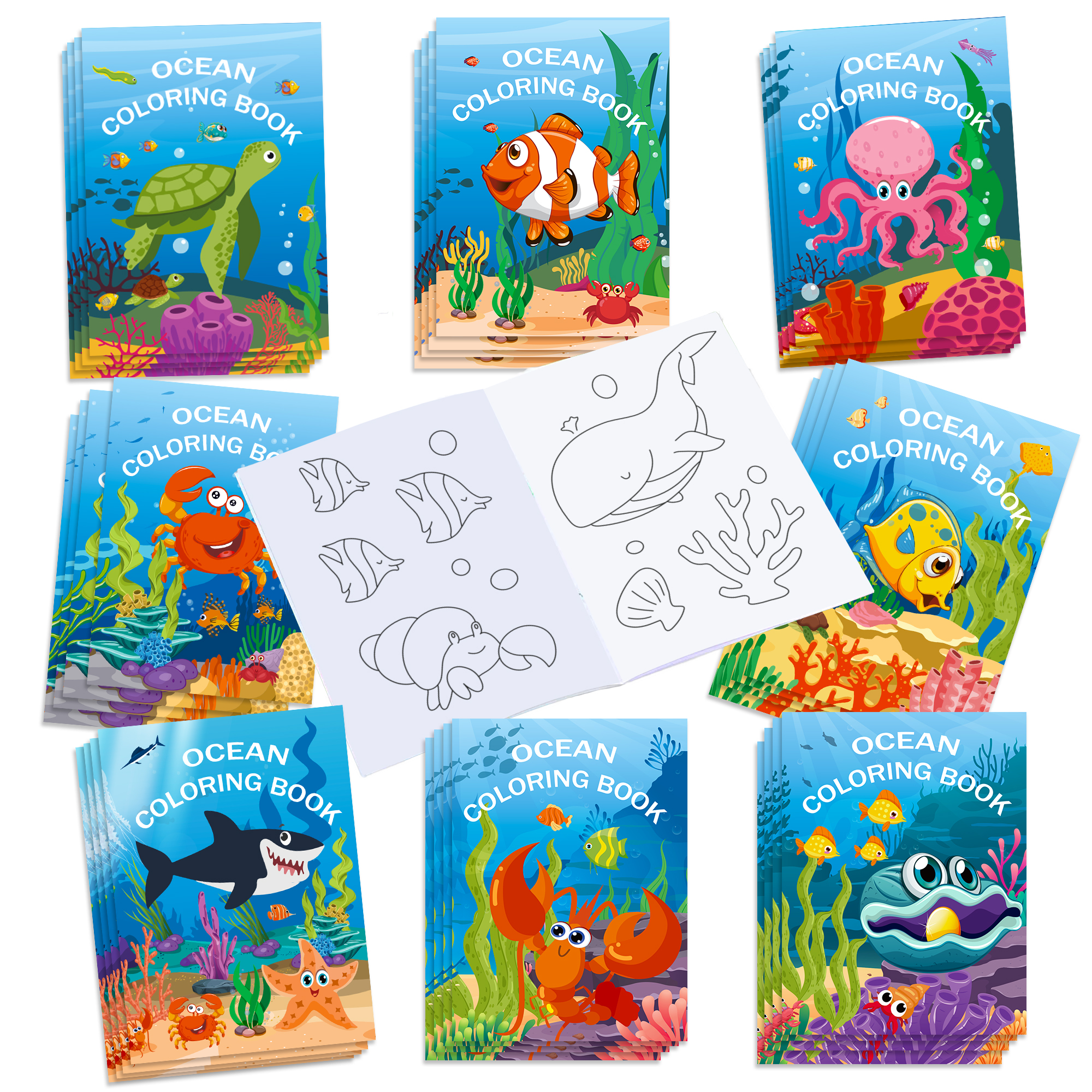 Food Snacks Coloring Book - 16pcs Cartoon Underwater World Sea Fish