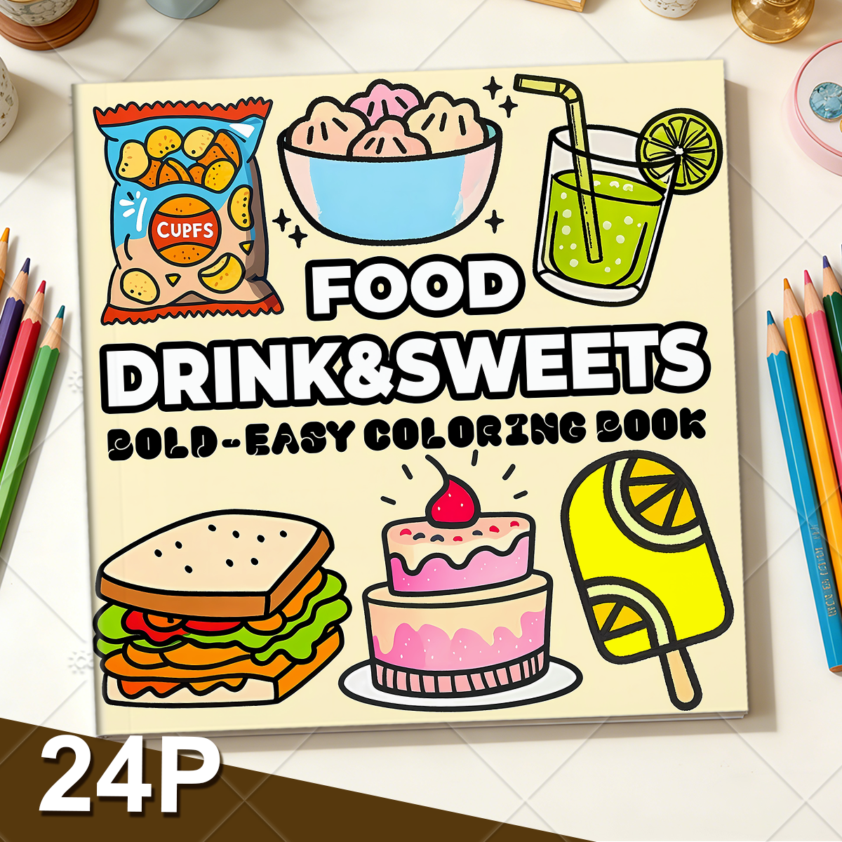 Food Drinks & Sweets Bold & Ea - Food Snacks Coloring Book avaliação e preço