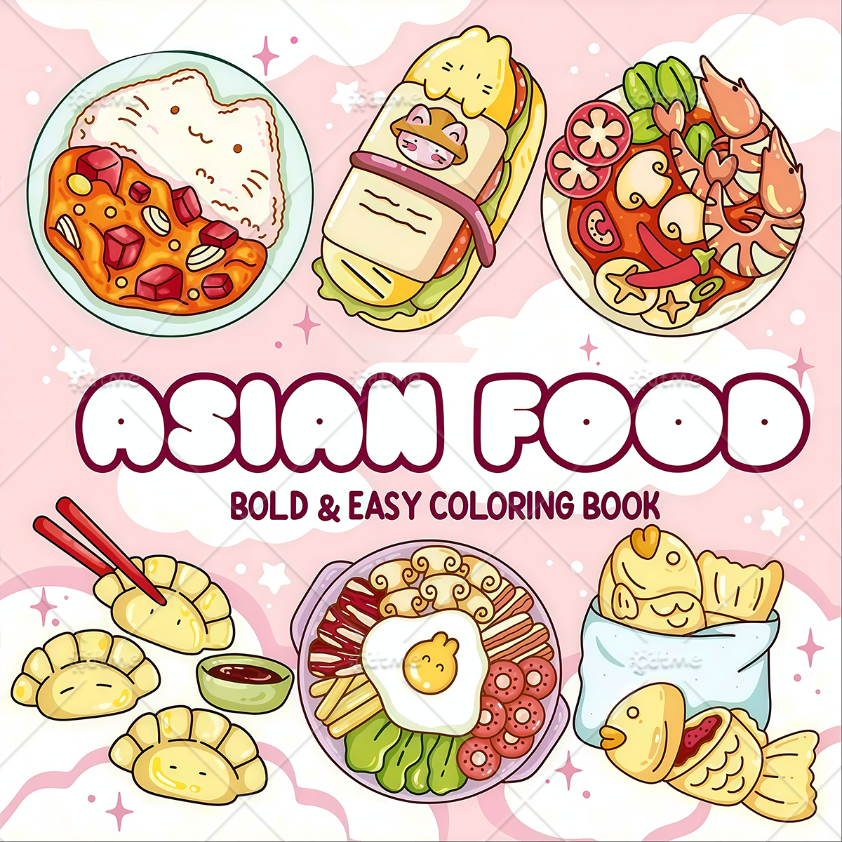 ASIAN Food Bold-easy Patterns  - Food Snacks Coloring Book avaliação e preço