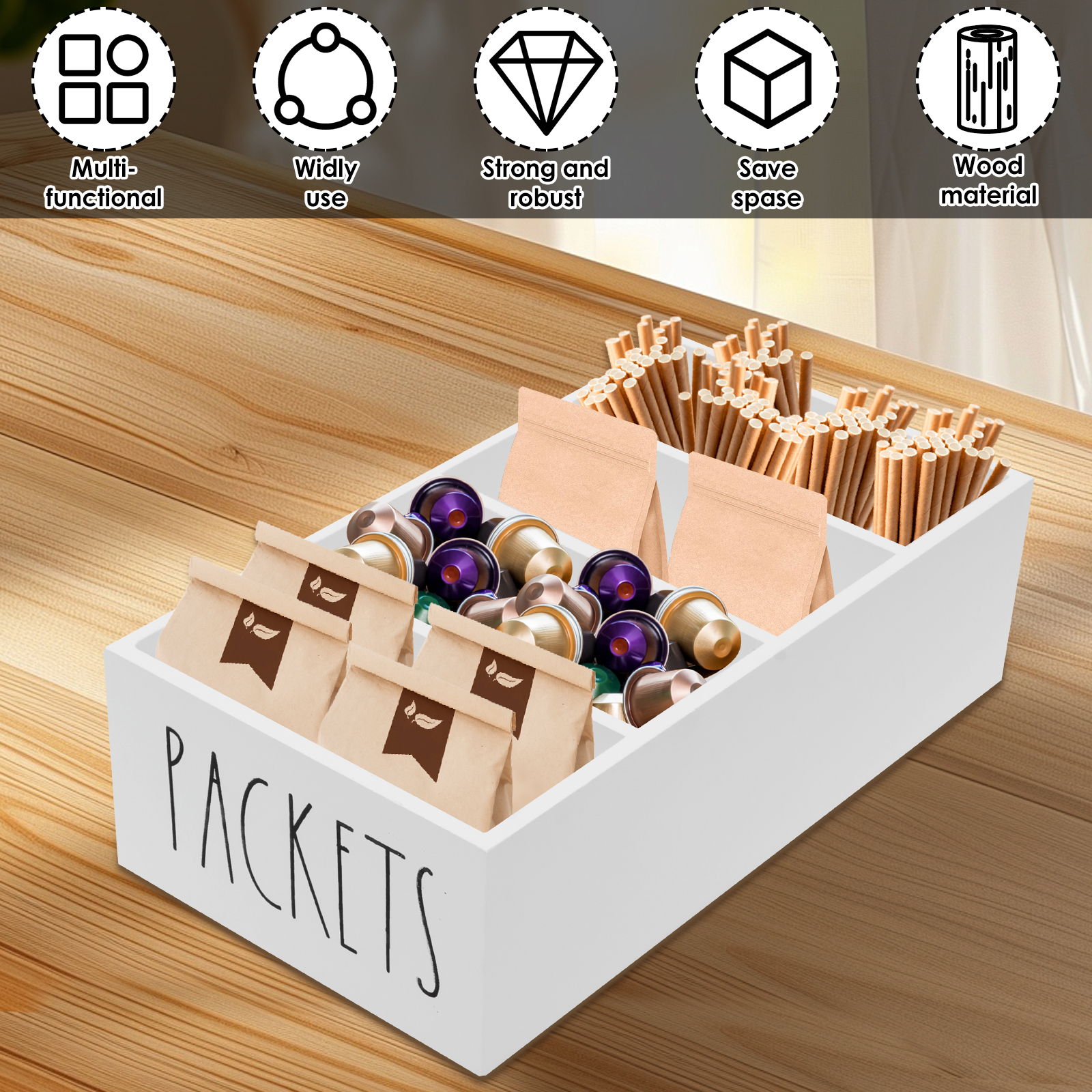 4 Grids Wooden Seasoning Stora - Food Snacks Packets avaliação e preço