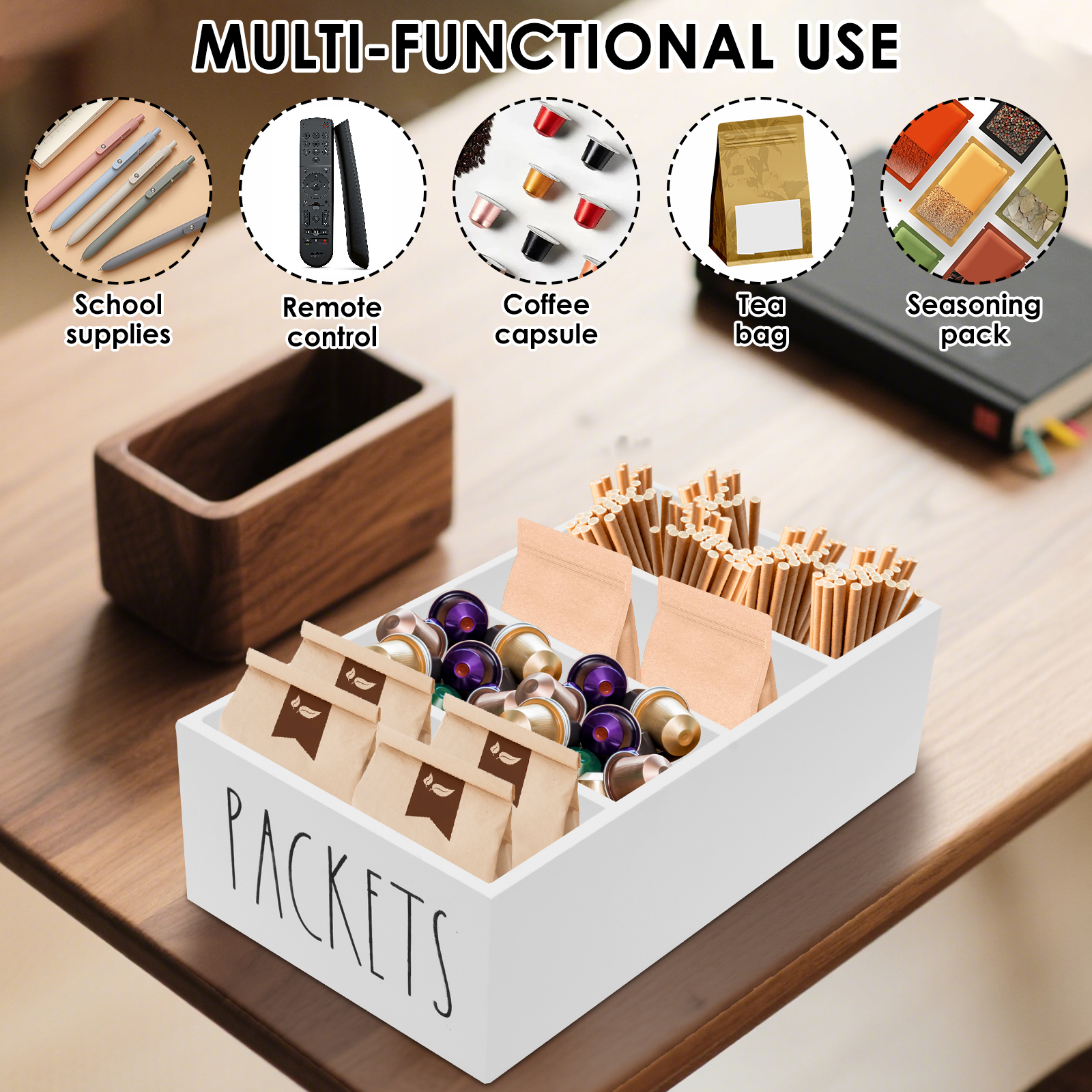 4 Grids Wooden Seasoning Stora - Food Snacks Packets avaliação e preço