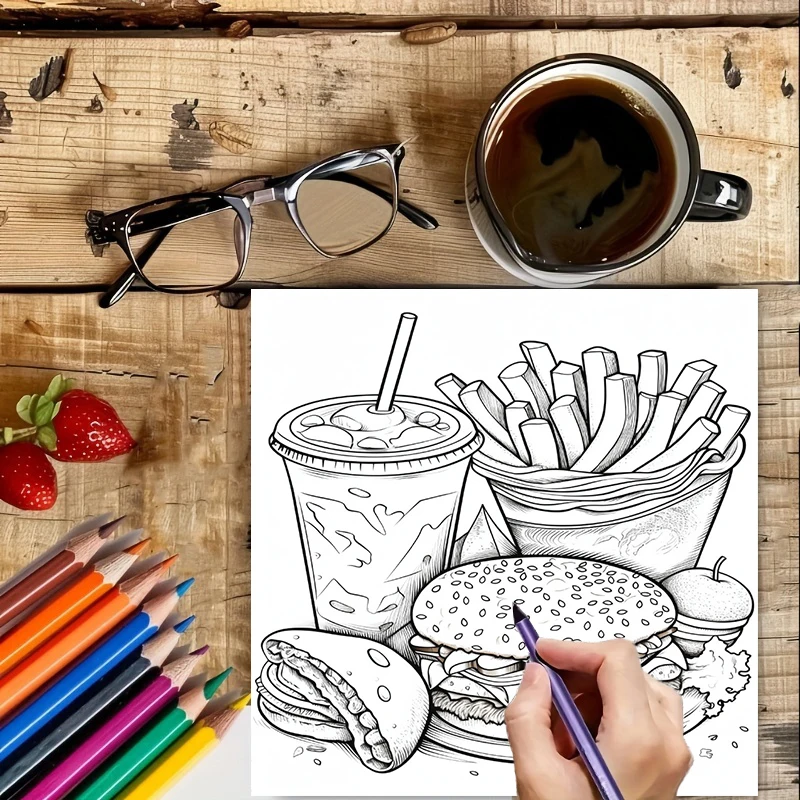 Fast Food Coloring Book for Ad - Food Snacks Coloring Book avaliação e preço