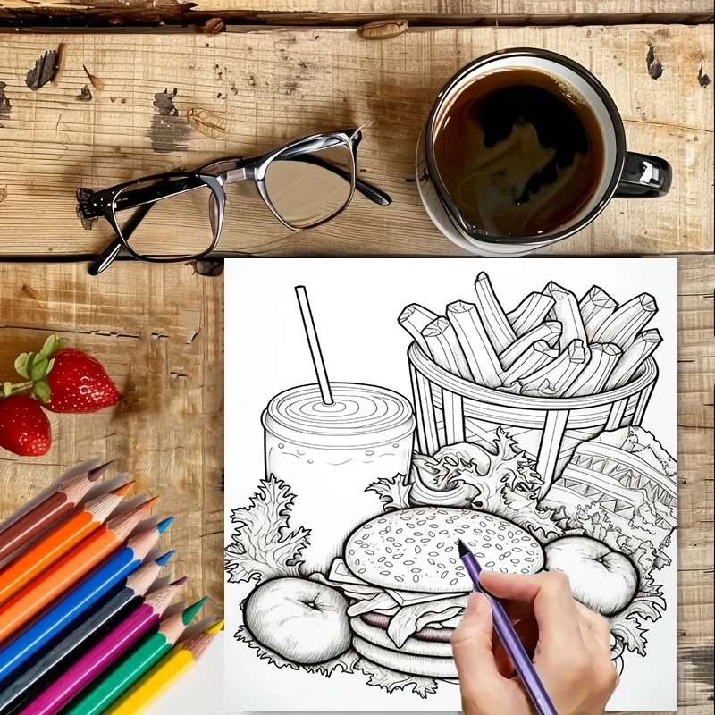 Fast Food Coloring Book for Ad - Food Snacks Coloring Book avaliação e preço
